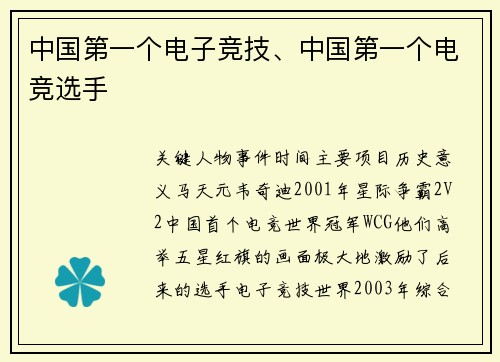 中国第一个电子竞技、中国第一个电竞选手